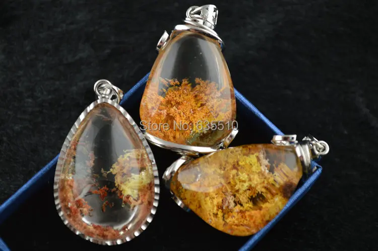 

1 pc Unique Natural Clear Yellow Ghost Rock Quartz Stone Pendant with Inclusion inside