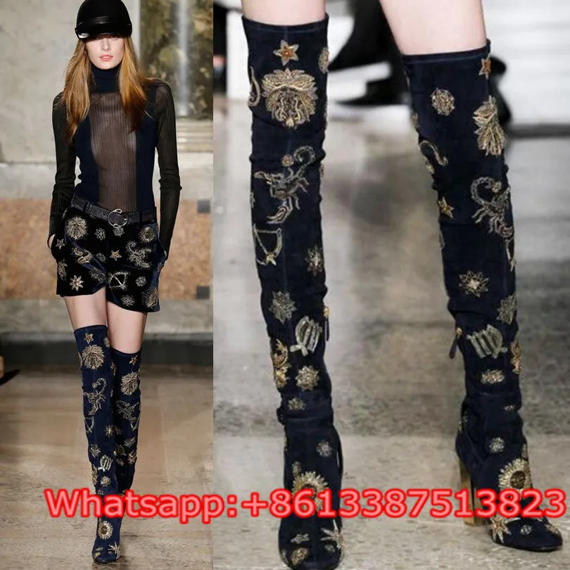 over the knee embroidered boots