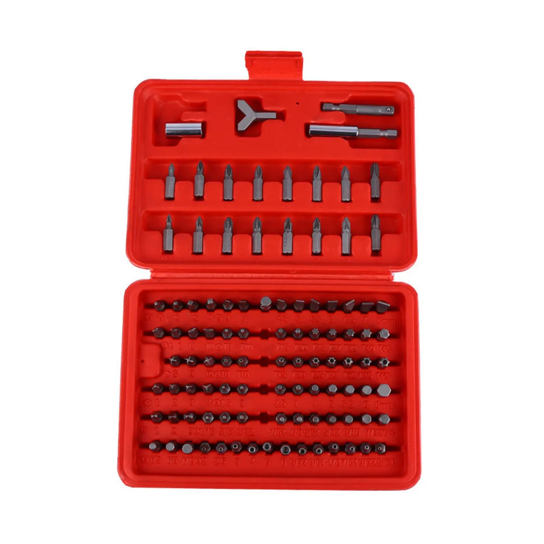 100Pcs/set  Security Bit Set Metric & SAE Tamper Proof Torx Star Hex Key Screwdriver