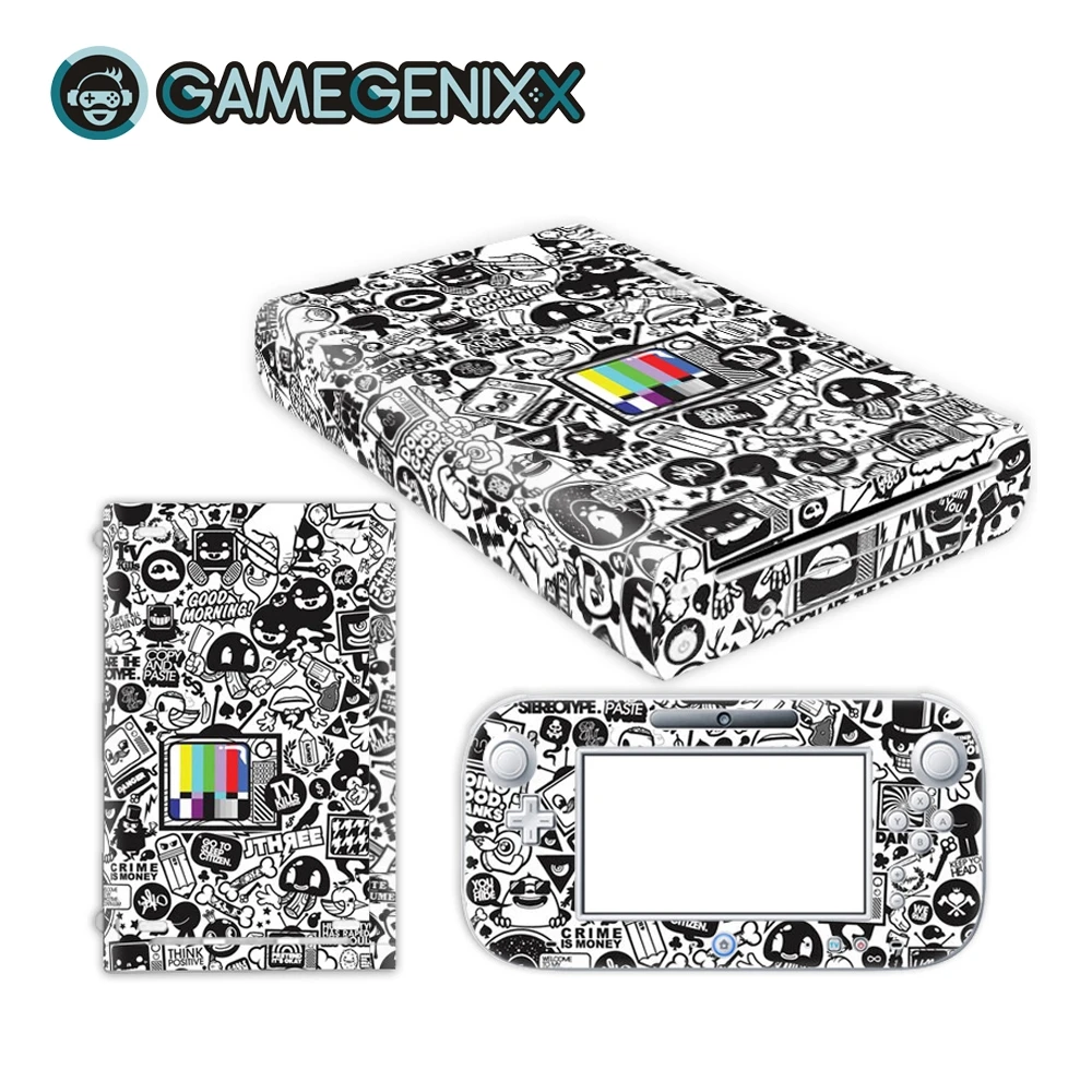 

GAMEGENIXX Skin Sticker Vinyl Decal Protective Wrap Cover for Nintendo WiiU - Black White Graffiti