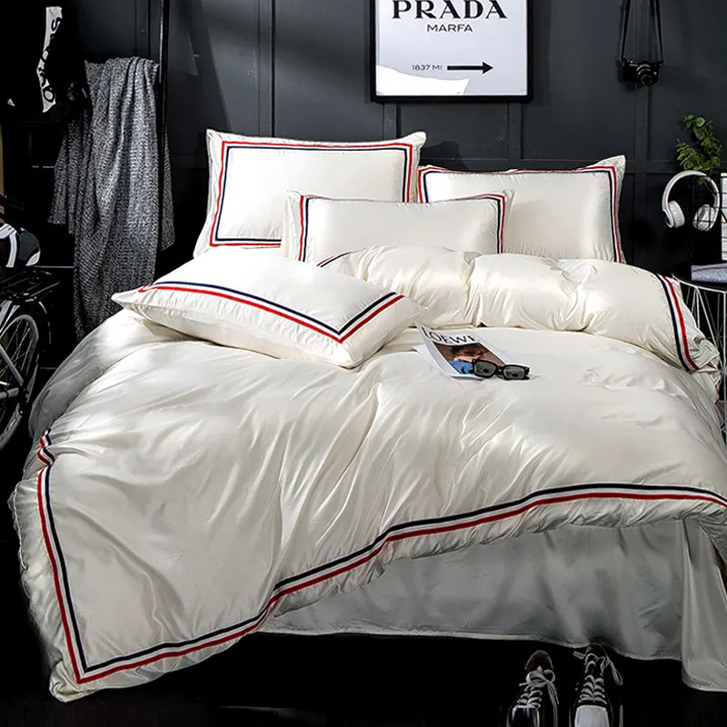 Ribbon Washed Silk Pure Luxury Bedding Set Silky Smooth Duvet cover