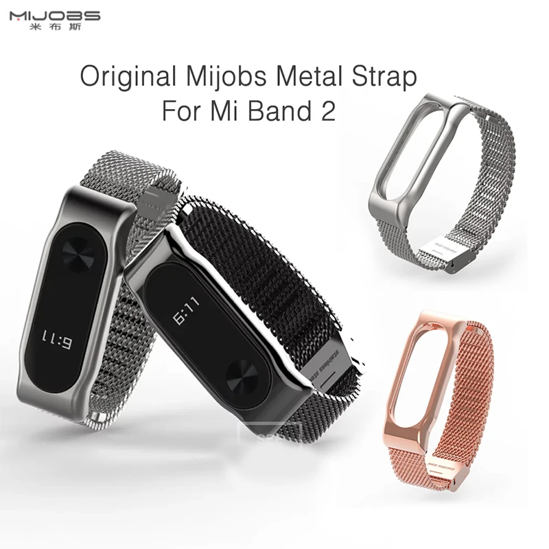 Металлический наручный ремешок Mjobs для mi band 2 браслет из нержавеющей стали без
