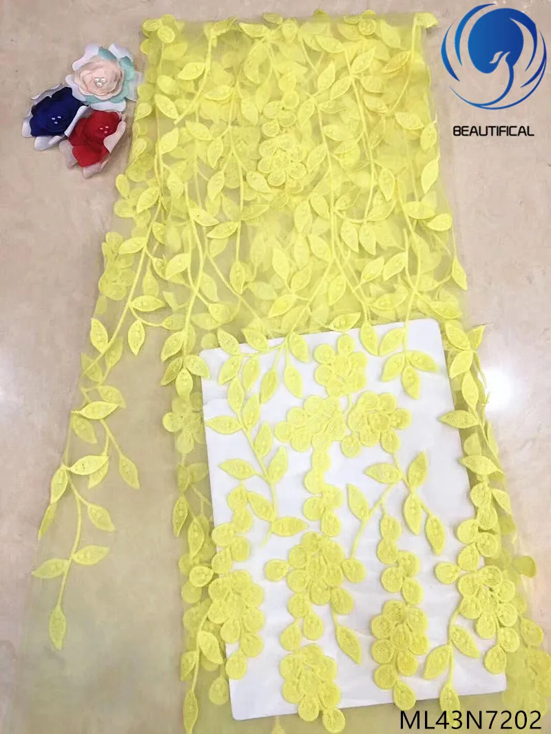 

Beautifical yellow laces fabrics french tulle laces fabric 2019 high quality lace dress Embroidered for women 5yards/lot ML43N72