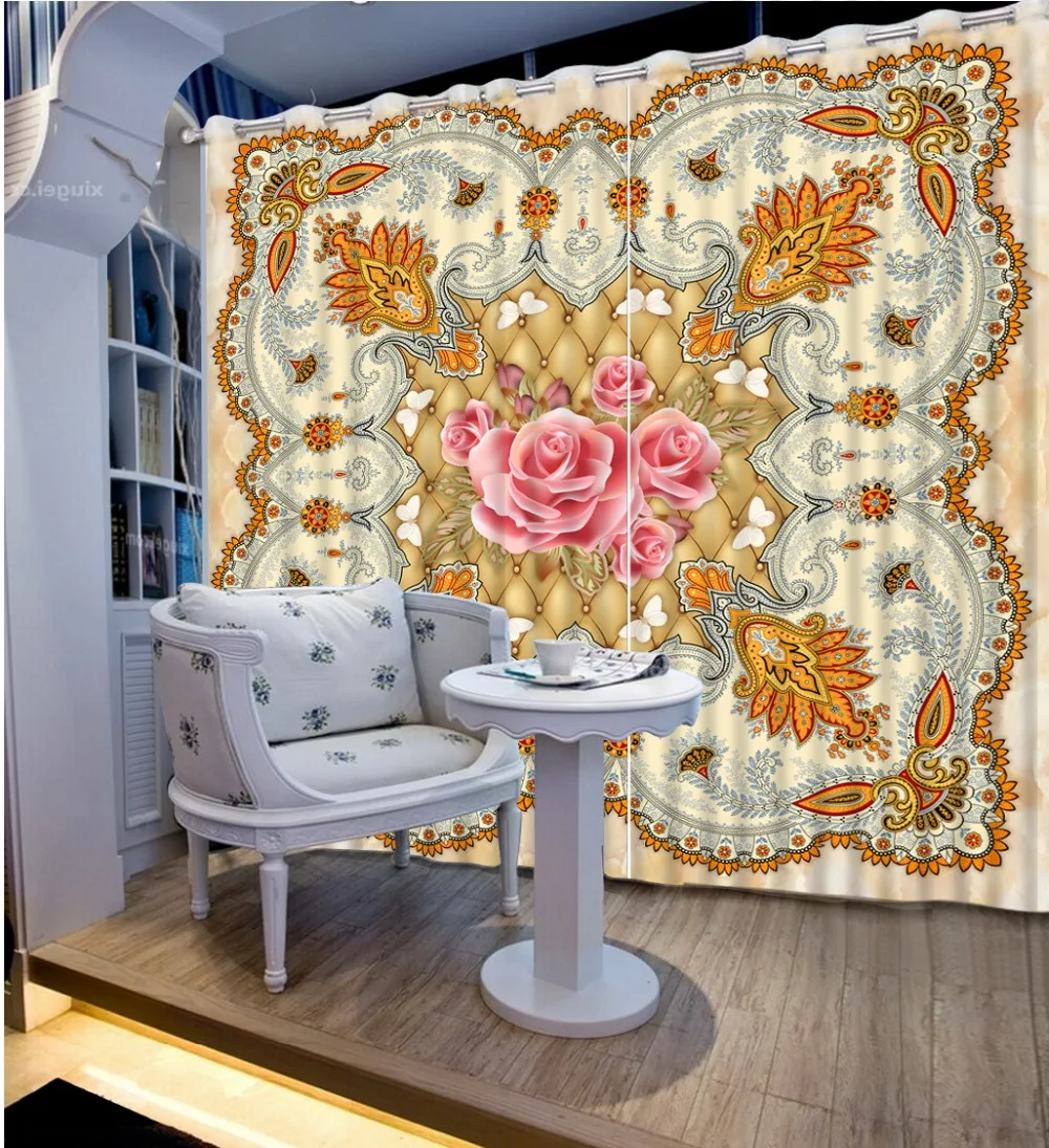 Modern Home Decor Window Curtain Photo Painting pattern flower Curtains For Living room Kitchen Hooks | Дом и сад
