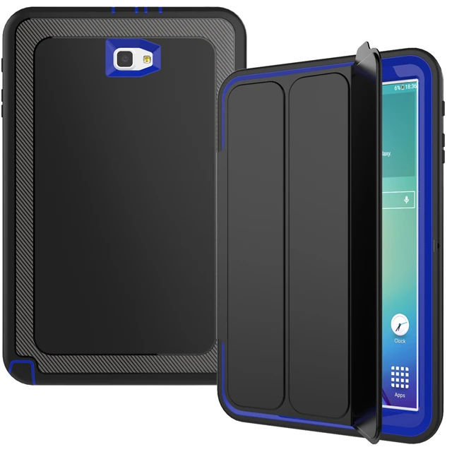 Для Samsung Galaxy Tab A 10,1 T580 T585 чехол дети Безопасный полный корпус противоударный усиленный армированный жесткий чехол смартфон крышка+ Защитная пленка на экран+ подставка для ручек - Цвет: Dark Blue
