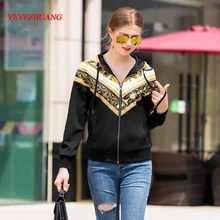 VEVEFHUANG Топ Мода осень зима новые женские куртки и пальто длинный рукав с капюшоном винтажный принт Тонкий Повседневный Бомбер куртка