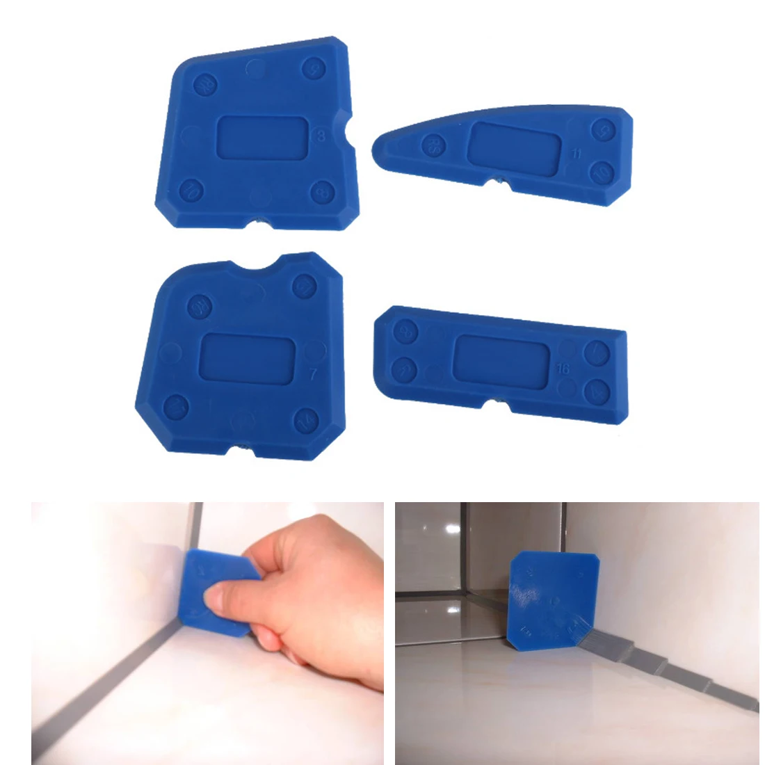 

Caulking Tool Kit Joint Sealant Silicone Edge Grout Remover Scraper 4pcs Blue Hand Tools Combination with Case PP + ABS