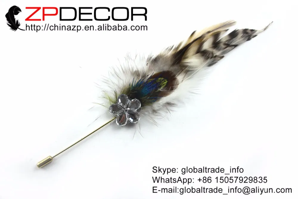 28_Natural Grizzly rooster feather wedding pin brooch (3)