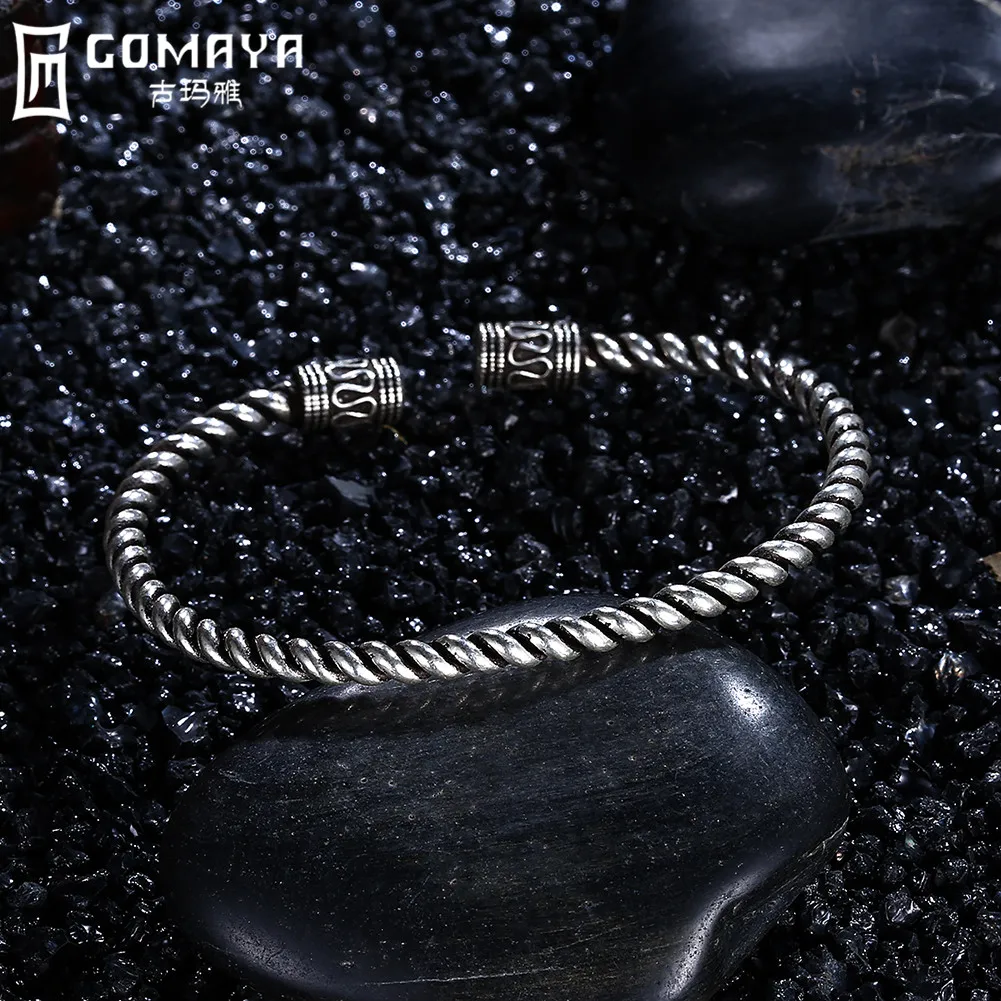 

GOMAYA Twisted Wire Bracelet Antique Cable Bangles 925 Sterling Silver Viking Vintage Female Fine Jewelry Gift Cuff Bracelets