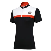 Женская Лоскутная рубашка для похудения, Повседневная футболка на молнии с воротником для гольфа, женская одежда с коротким рукавом для гольфа, AA60445