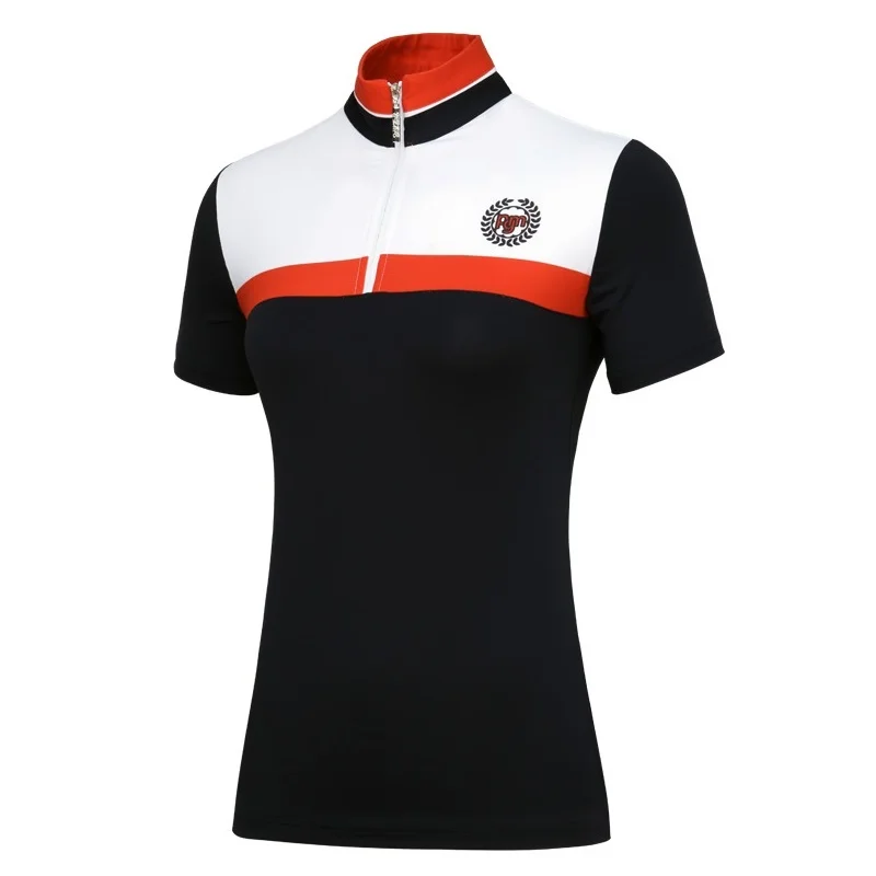 

2019 Women Patchwork Slimming Shirt Casual Zipper Collar Golf T Shirts Ladies Short Sleeve Golf Apparel Clothing AA60445