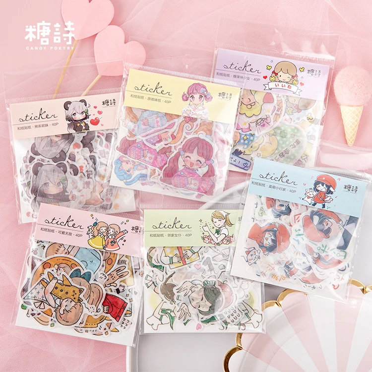 40 шт./лот милый набор стикеров Васи Kawaii Кот мультфильм девушка декоративные