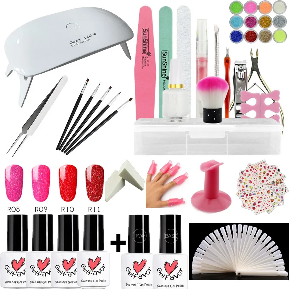 

Nail Gel Varnish Set Everything for Nail Arts DIY 4 colors UV gel with UV LED Dry Lamp Gel Nail Polish Manicure Base Tools Kit