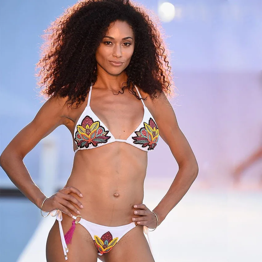Milankerr 2018 New Bikini Women Sequins Embroidery Swimming Two pieces Suit Sexy Bandage Swimsuits with Tassels Brazilian Biquini (6)