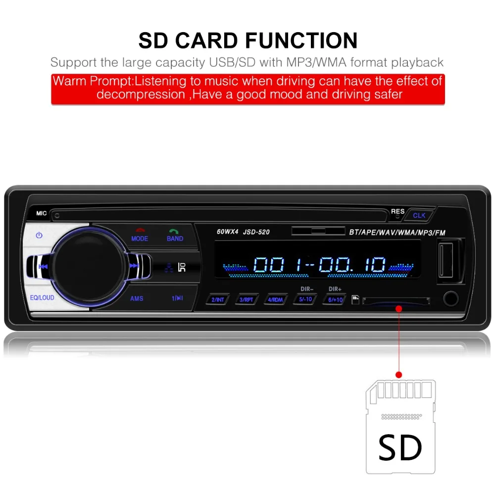 1 Din Car Radio Autoradio JSD-520 Auto Stereo 12v Bluetooth V2.0 Fm Aux Input Receiver 1din Car Audio SD USB Mp3 JSD 520