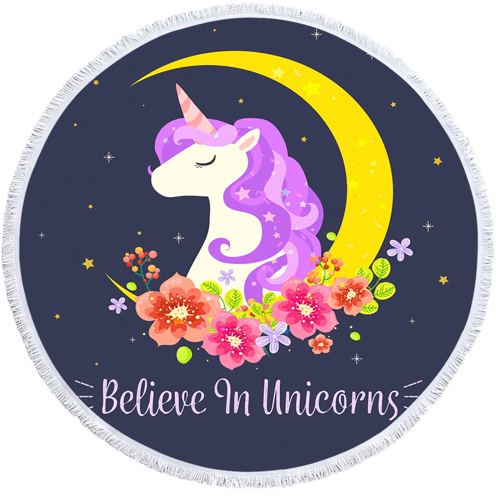 unicorn10 Пляжное покрывало из микрофибры с 3D графическим цветочным рисунком единорога и рога 150 см, круглое пляжное полотенце с кисточками - Цвет: unicorn10