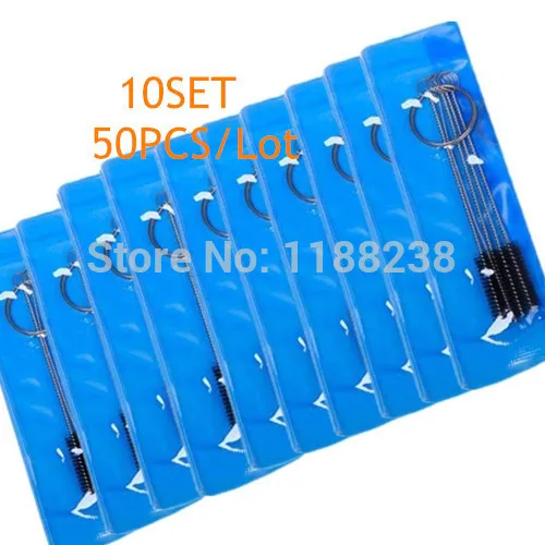 10SET-50PCS-Tattoo-Cleaning-Brushes-Airbrush-Kit-304-Stainless-Steel-Needle-Mouth-Spary-Gun-Body-Piercing