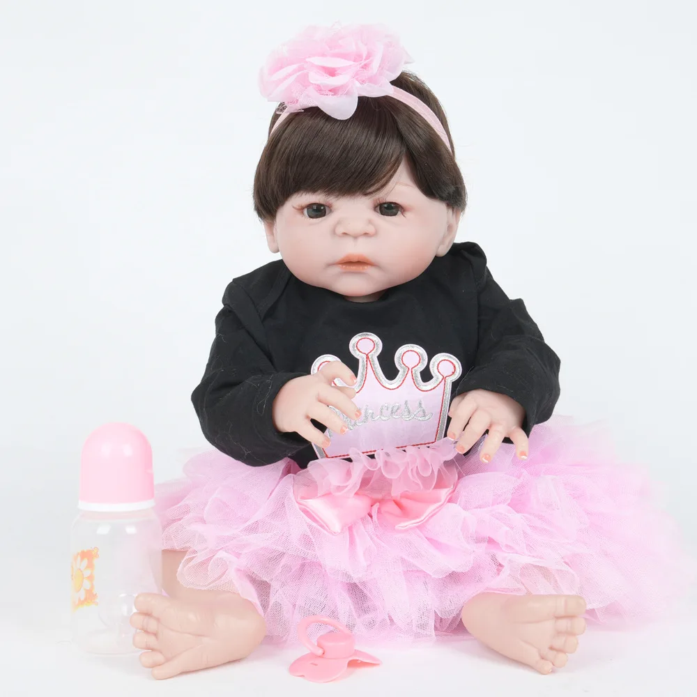 

22 inches Soft Lovely Full Silicone Reborn Doll Realistic Newborn Baby Girl Doll Toy for Kids Birthday Xmas Gift Bebe