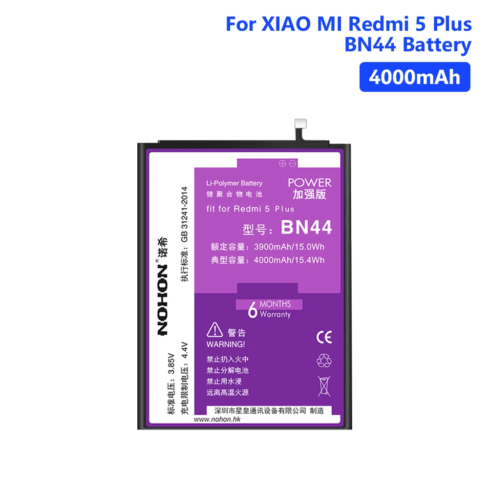 

NOHON BN44 High Quality Real 4000mAh Lithium Rechargeable Battery For Xiaomi Redmi 5 Plus Phone Batteries Free Tools