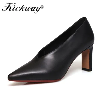 

2019 women shoes black party chaussure femme ladies thin high heels women pointed toe genuine leather elegant shoes women 34-41