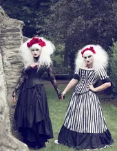 Tim Burton Wedding Gown – Black White Stripe Victorian Steampunk Dress