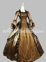 Custom 18th Century Brown & Gold Satin Lace Marie Antoinette Period Dress