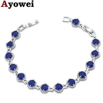 

Ayowei high-end 925 silver blue blue zircon crystal bracelet fashion anniversary gift TB1156A