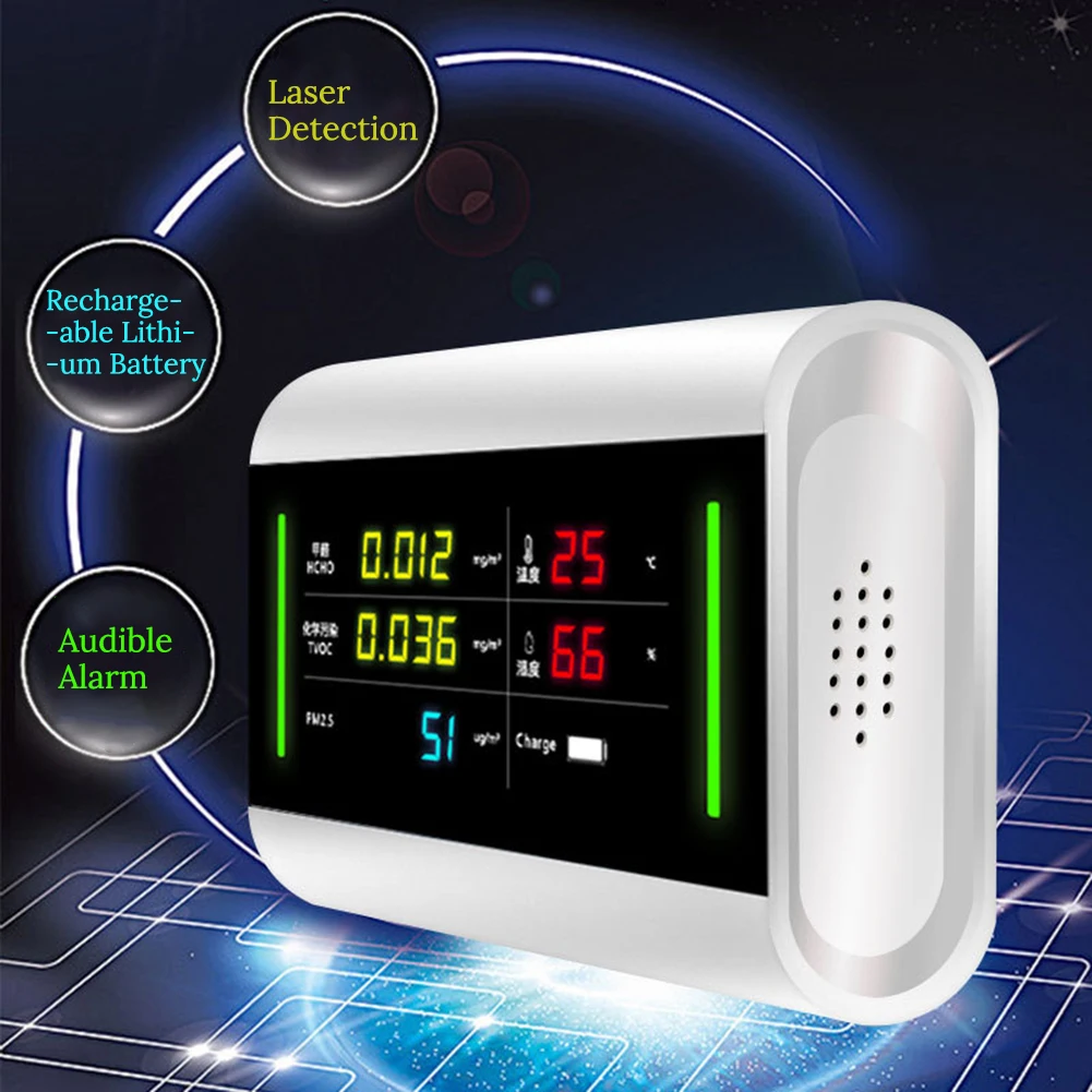 5-в-1 Крытый PM2.5 HCHO детектор tvoc зарядка через usb 6 мегапиксельная светодиодный Экран воздуха монитор