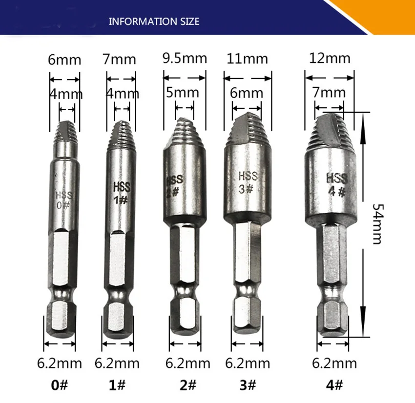 5 шт./компл. винтовой экстрактор 1/" шестиугольная ручка высокоскоростной стальной набор инструментов вынуть сломанные винты/клапан/водопровод/кран