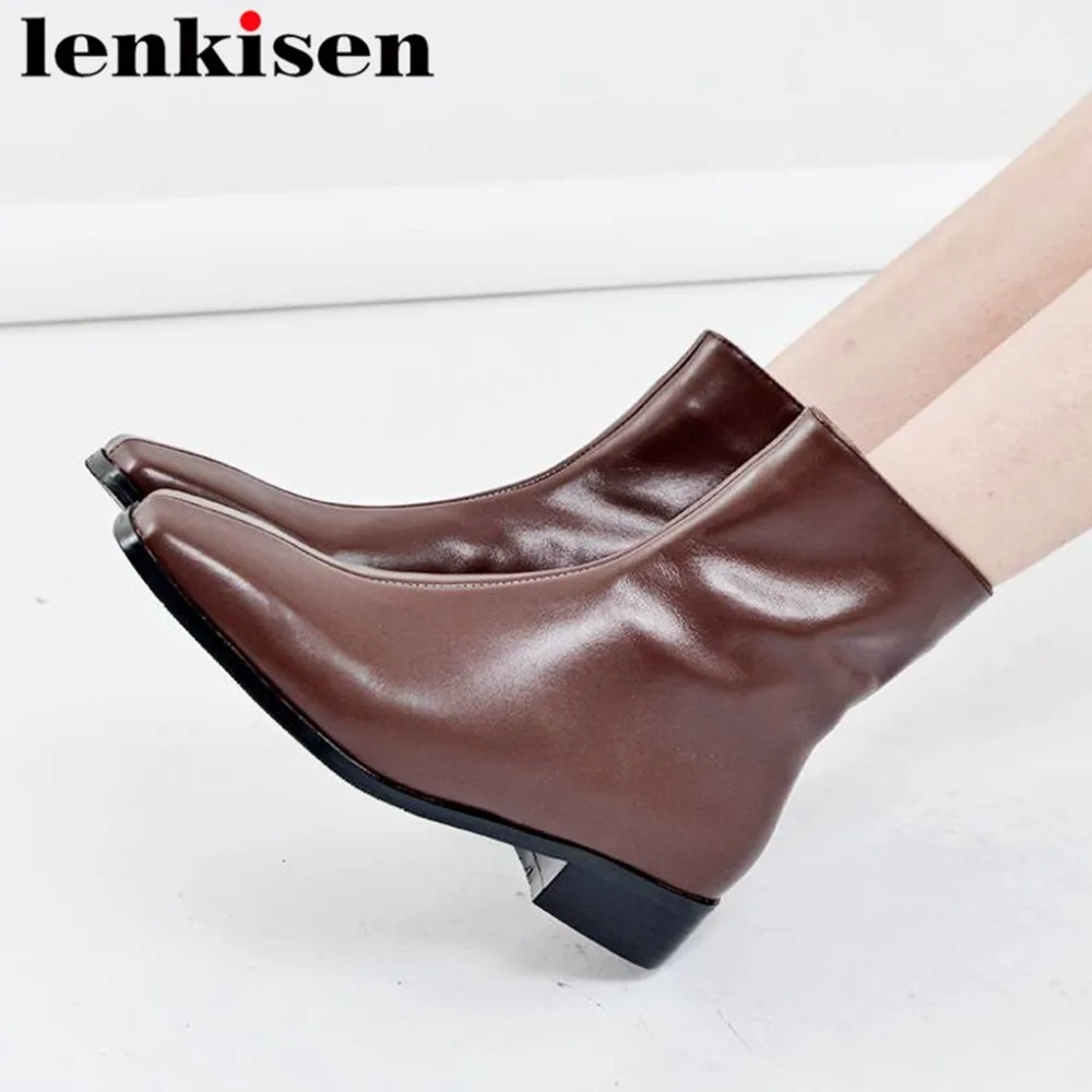 

Lenkisen winter brand retro luxury design high quality cow leather zip plus size pop square toe british style western boots L1f1