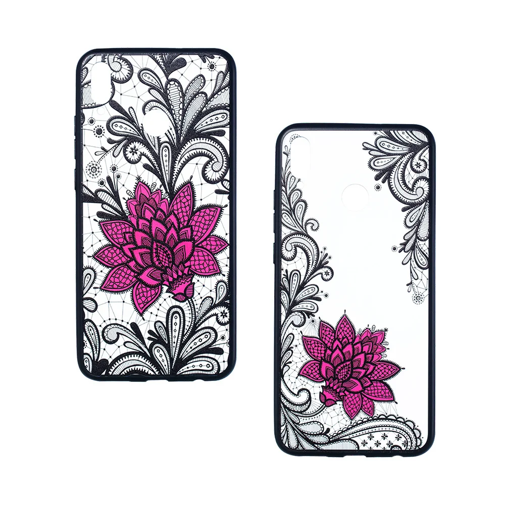 

For Coque Huawei Honor 8X Case Silicone Soft Edge Hard Cover For Funda Huawei Honor 8X Cover Case Mandala Lace Rose Phone Case