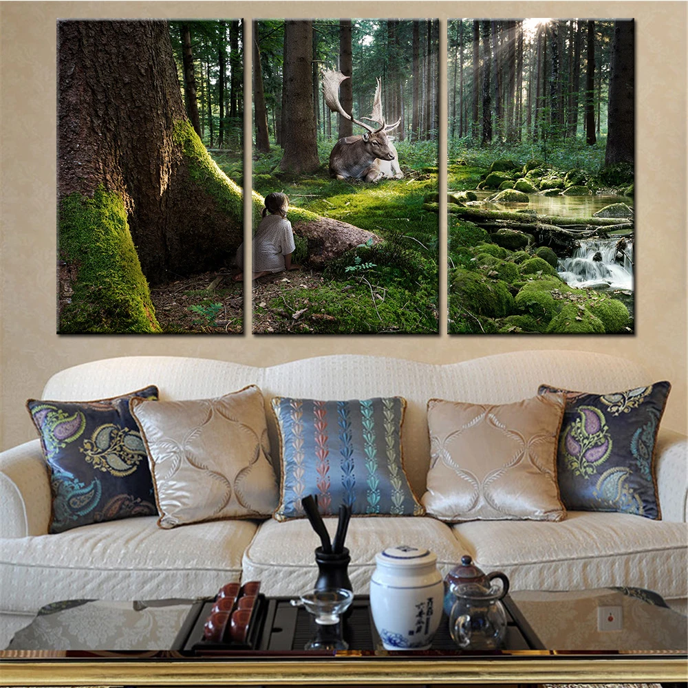 3 Pieces/sets Canvas Art Forest Landscape Wall Stickers Canvas Paintings 3 Panel Decoration For