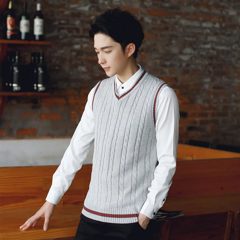 Online 100% baumwolle Weste Männer 2019 Herbst Winter Neue Klassische V ausschnitt Ärmellosen Pullover Baumwolle Strickwaren Pull Männer Marke basis top Kleidung