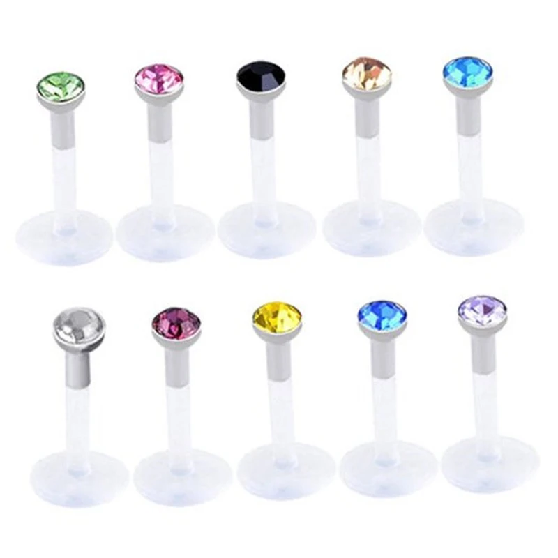 10pcs Bioplast Flexible Labret Lip Ring Ear Helix Tragus Cartilage