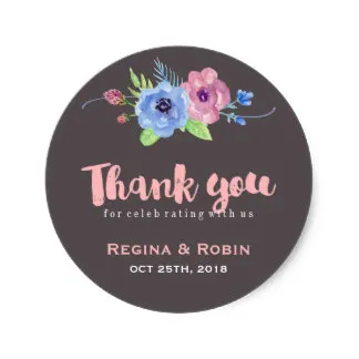 3 8cm pink grey floral script wedding thank you sticker in stickers