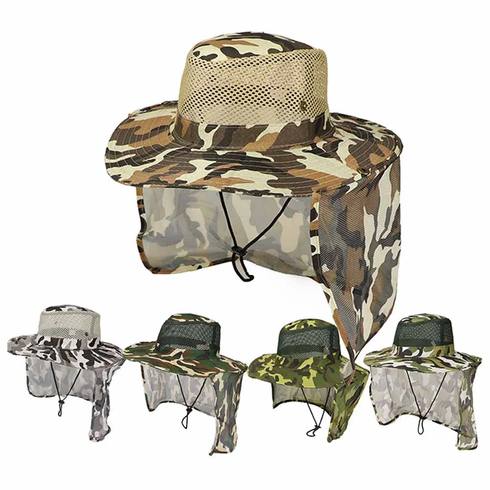 

Fishing Hat Wide Brim Breathable Mesh Unisex Outdoor Sport Fishing Hiking Hat UV Protection Face Neck Flap Man Sun Cap