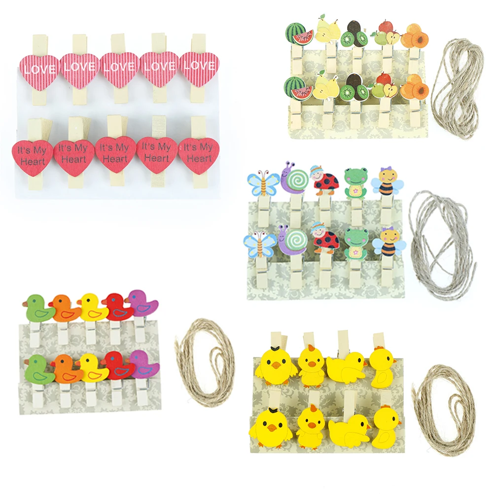 

8/10pcs/pack Heart DUCK Fruit Annimal Shape Wood Clips Office Binding Decoration Supplies Heart Mini Wood Clothespin Clips
