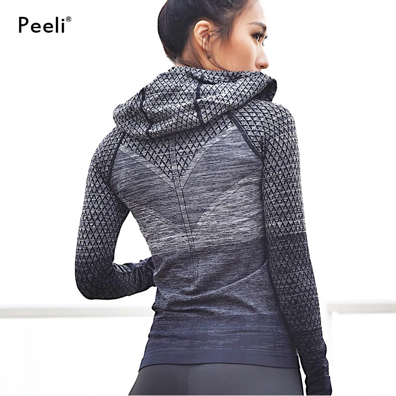

Peeli Hooded Yoga Top Fitness Gym Top Women Long Sleeve Yoga Shirts Workout Top Running Coat Autumn Sports Jacket Sportswear