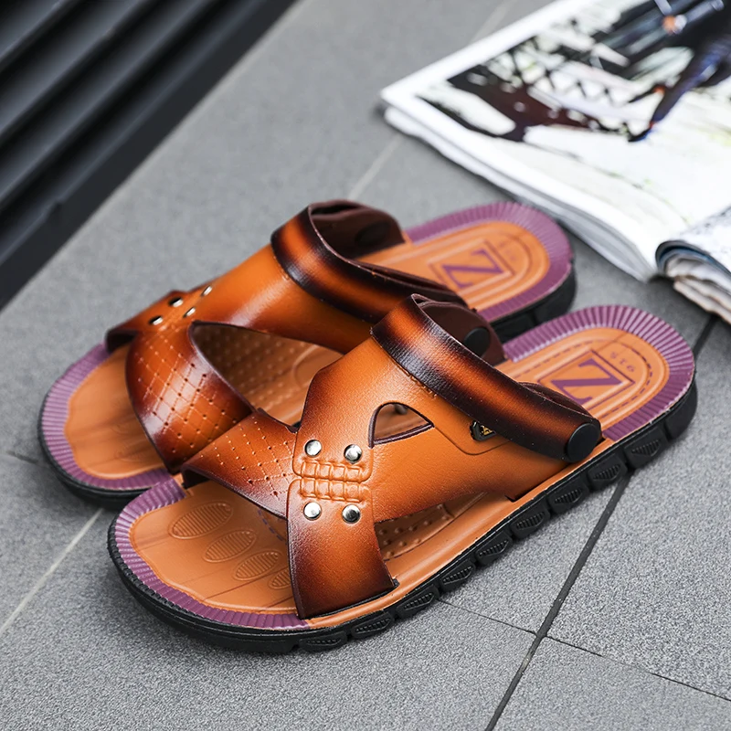 

Men's Casual Shoes Fashion Sandals Summer Men Slippers Leather Shoes Breathable Outdoor Beach Slippers Flip-Flops Zapatos Sapato