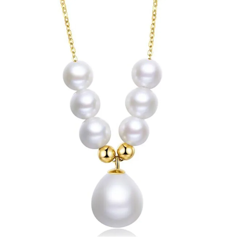 

18K Yellow Gold Natural 5-5.50mm Cultured Freshwater Pearl Waterdrop Shape Pendant Necklace Women Wedding O Chain Link Necklace