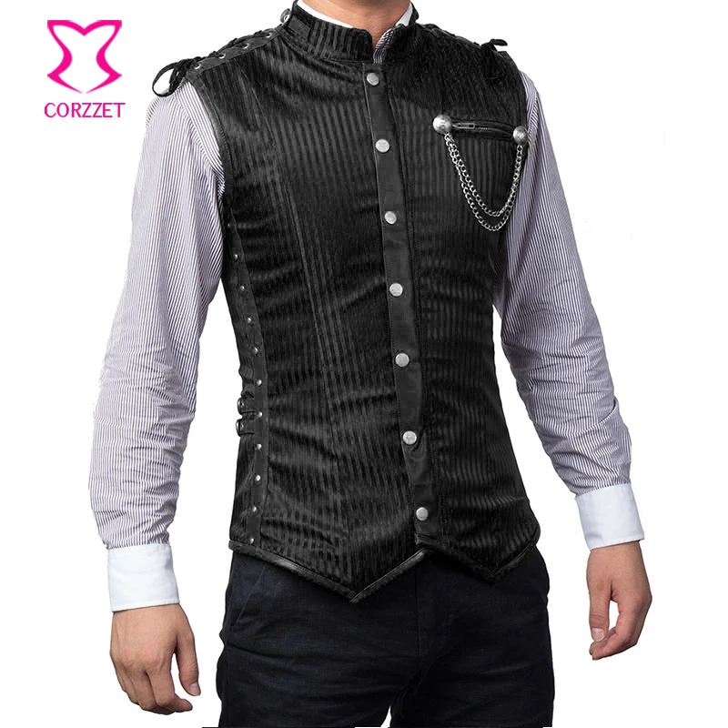 US $52.78 47% OFF|Vintage schwarz gestreiften sleeveless weste steampunk korsett stahlknochen plus größe herren weste militär jacke männer gothic US $52.78 47% OFF|Vintage schwarz gestreiften sleeveless weste steampunk korsett stahlknochen plus größe herren weste militär jacke männer gothic