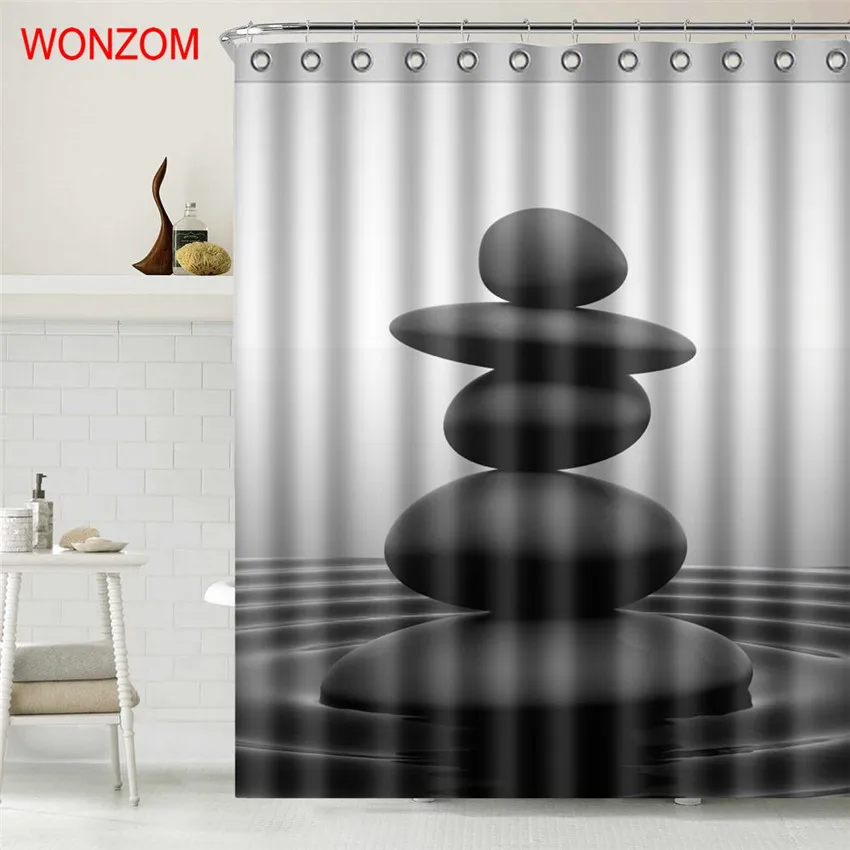 

WONZOM New Arrival Bamboo Shower Curtains with 12 Hooks For Bathroom Decor Modern Landscape Bath Waterproof Curtain Home Gift