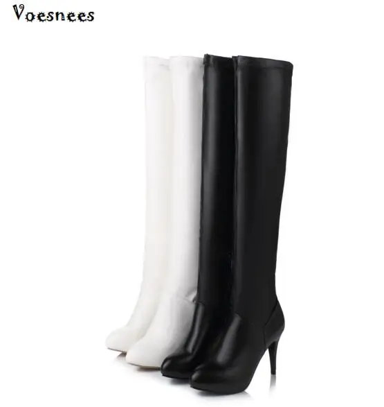 

Over Knee High Boots Women Patent Leather Zip White Pointed Toe Shoes Women Winter High Heels 10CM Female Model Catwalk Shoes