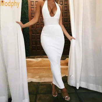 

Woman Dress 2018 Winter Halter Sexy off shoulder elegant vestido Sheath Evening Party White Bandage Dress Wholesale D199