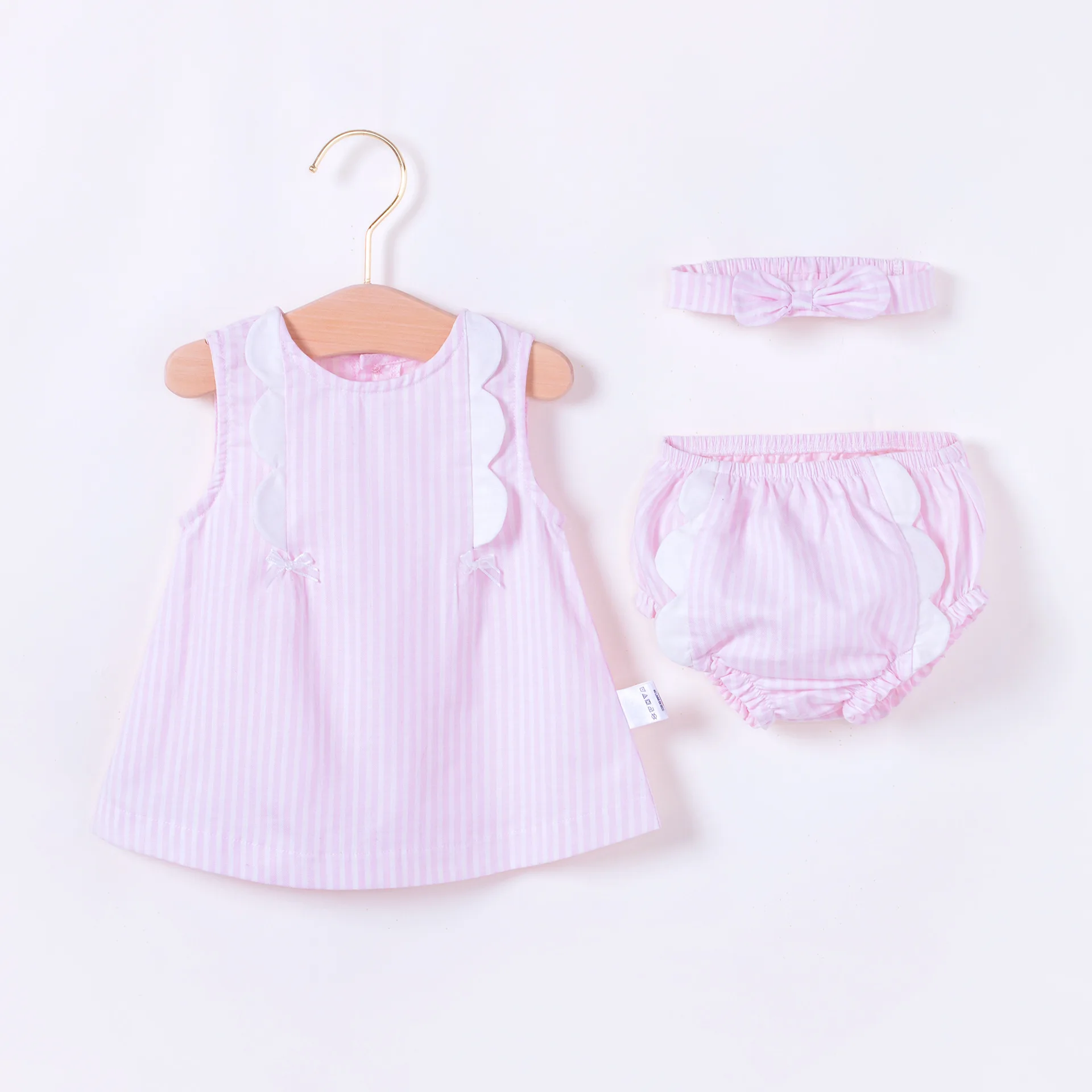 

Baby Girl Clothes Set Newborn Infant Pink Striped Lace Sleeveless Dress Shorts And Headband 3pcs Set Toddler Casual Clothing Set