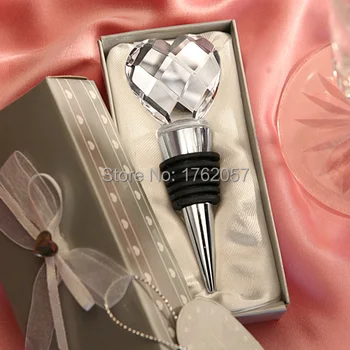 

wedding gift heart shaped crystal red wine bottle stopper wedding favor 50pcs with silver gift box