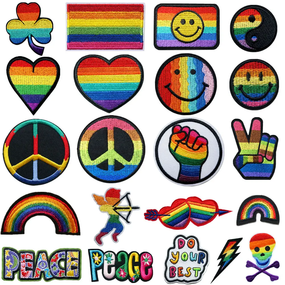 

Rainbow Peace Love Heart Flag Embroidered Patches Sew Iron On Badges LGBT For Clothes DIY Appliques Craft Decoration