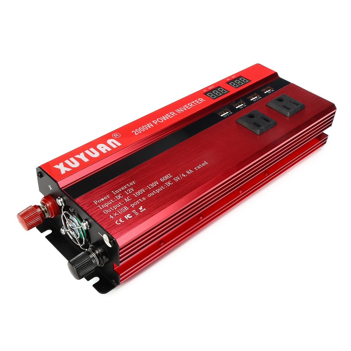 

2000W LED Display Power Inverter DC 12V to AC 110V Converter 0.9 Efficiency Protective Circuit Dual Screen 4UBS 2 AC Outlets