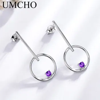 

UMCHO Genuine Natural Amethyst 925 Sterling Silver Drop Earrings Wedding Jewelry Birthstone Earrings For Women Mothers Day Gift