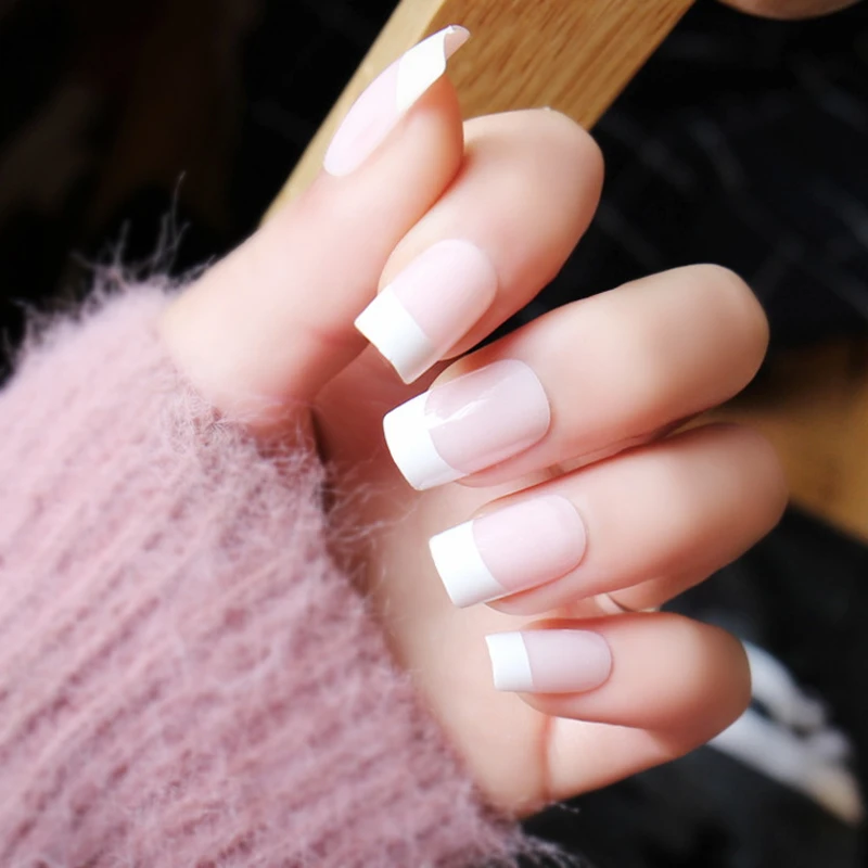 24Pcs/set Long White French False Nails Pink Nep Acrylic Classical Full Artificial Nails for Office faux ongles|french false nails|false nailsartificial nails - AliExpress